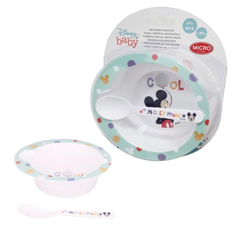 Servizi da Tavola per Bambini Disney Mickey Mouse - Adatti a Microonde - 2 Pezzi: Ciotola e Cucchiaio