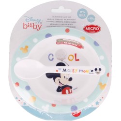 Servizi da Tavola per Bambini Disney Mickey Mouse - Adatti a Microonde - 2 Pezzi: Ciotola e Cucchiaio