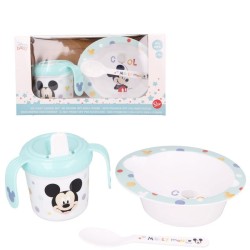Set Pappa Per Microonde 3 Pezzi Mickey Baby Piatto Ciotola Posata Borraccia in Box Gift Disney Bambini