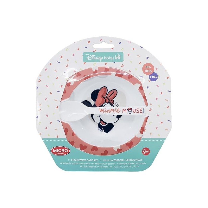 Set Pappa Disney Minnie per Microonde – Piatto Fondo + Cucchiaio per Bambina (10+ mesi)