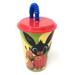 Bicchiere con Cannuccia Bing il Coniglietto in Plastica - 430 ml