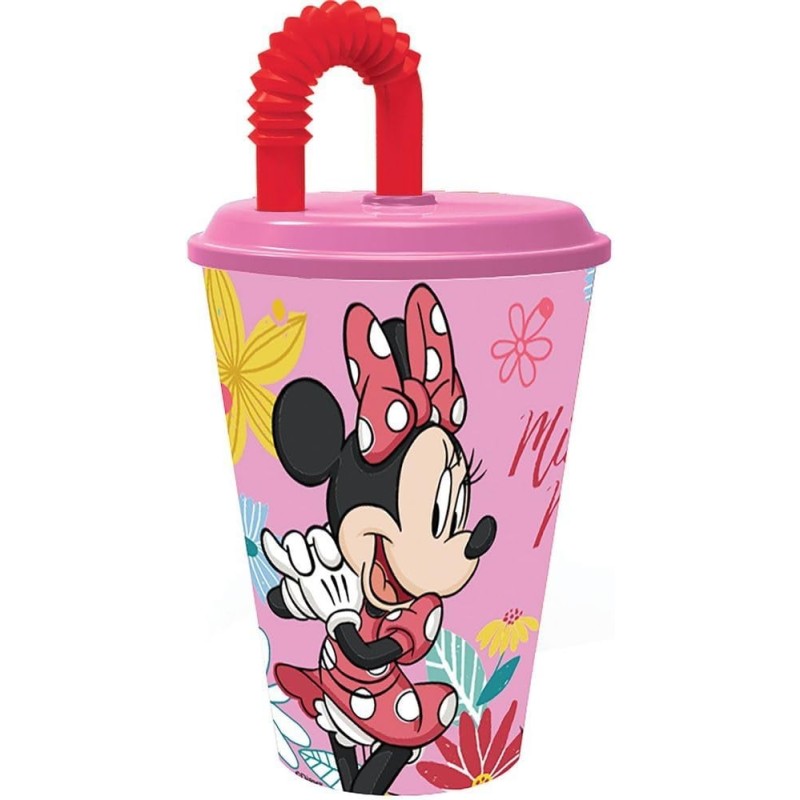 Bicchiere con Cannuccia Minnie Mouse Disney in Plastica – 430 ml – Tazza Bambini Riutilizzabile