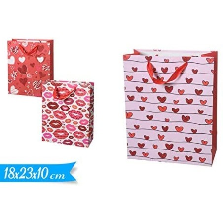 BUSTA SHOPPER REGALO GLITTER LOVE 18x10x23CM