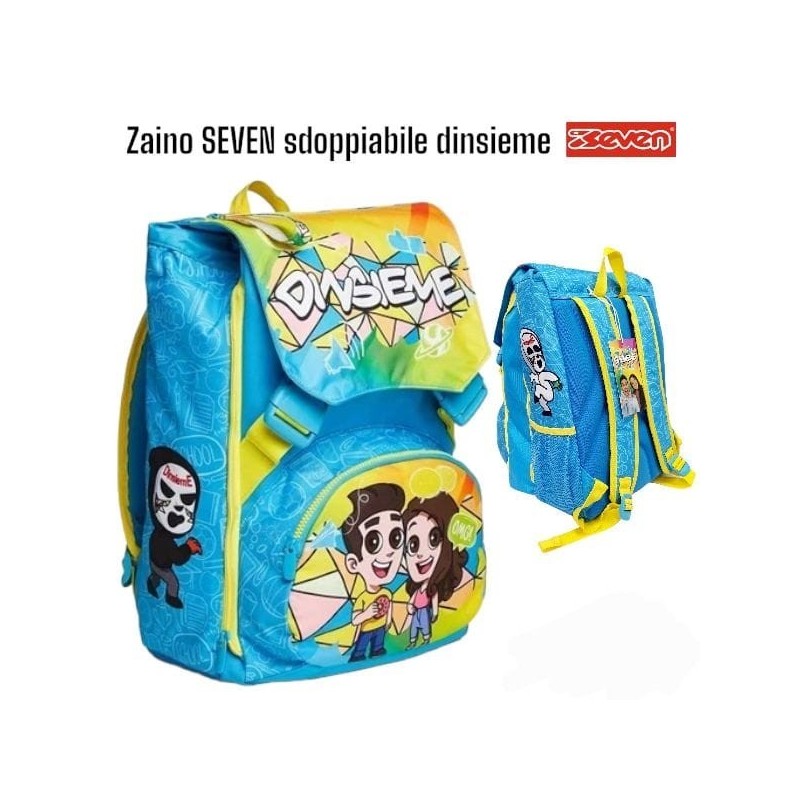 Zaino Scuola Seven Elementare Estensibile Dinsieme con Tasca Laterale Porta Borraccia Celeste