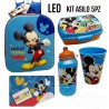 Set Scuola Asilo 5 Pezzi Mickey Mouse - Zaino 3D con LED, Borraccia, Porta Merenda, Bicchiere, Tovaglietta Topolino Disney