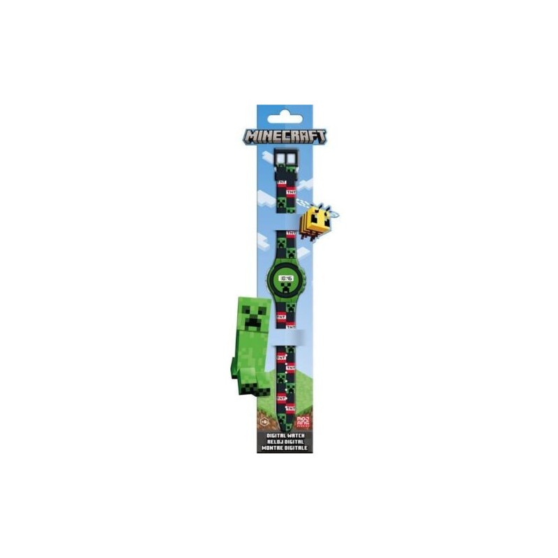 Orologio da Polso Digitale Minecraft per Bambini con Confezione Regalo Sagomata - Lunghezza Totale 22 cm