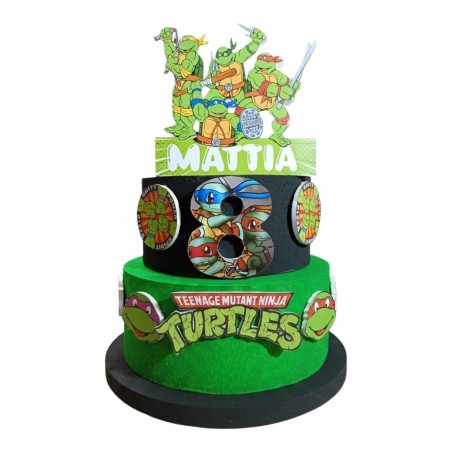Torta Scenografica Tartarughe Ninja Personalizzata con Nome e Età 70 cm – Torta Finta in Polistirolo Festa Compleanno Bambini