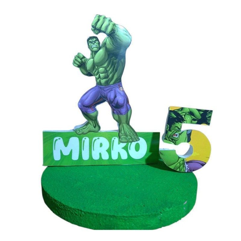 Centro Tavola Compleanno-3D Hulk Marvel - Personalizzato con Nome e Età