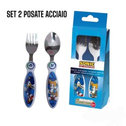 Set Posate Bambini Sonic Disney – Forchetta e Cucchiaio in Acciaio Inossidabile – Sicure per Scuola e Casa