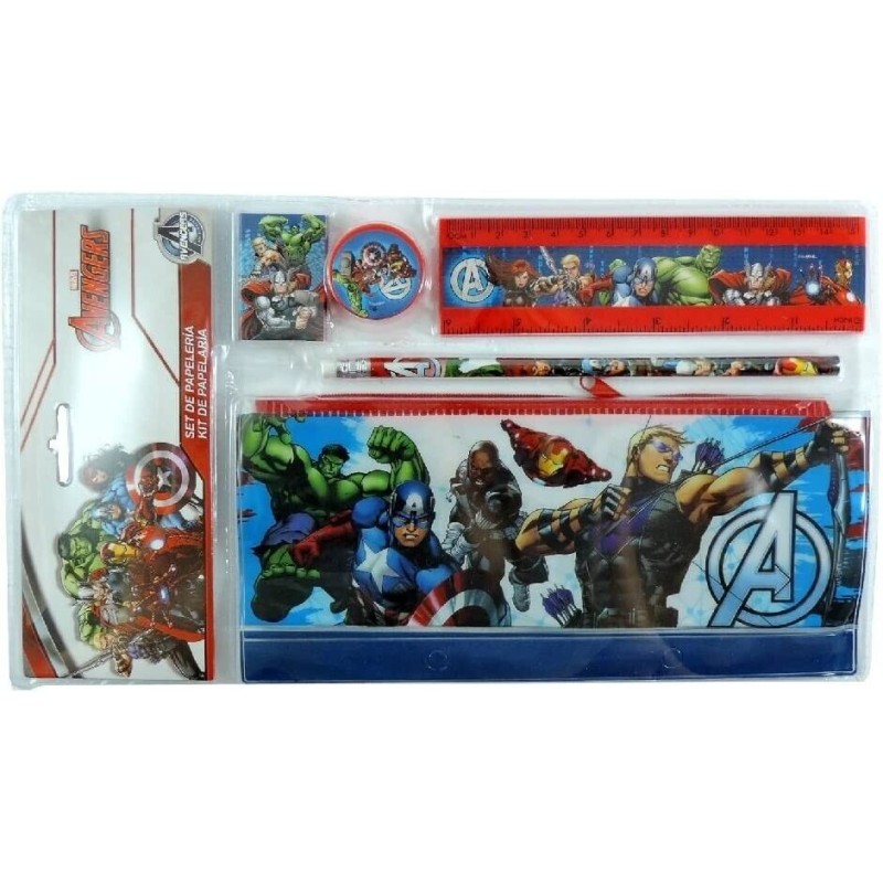 Set Cancelleria Avengers Marvel (5 Pezzi) – Astuccio, Matita, Gomma, Temperamatite e Righello
