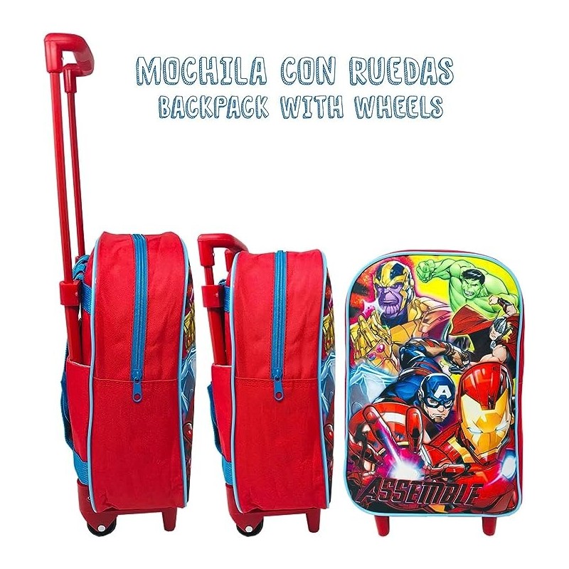 TROLLEY SCUOLA MARVEL AVENGERS SUPER EROI 2 RUOTE MANICO ALLUNGABILE 34 CM
