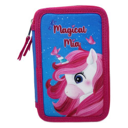 Astuccio Scuola Unicorno Disney 3 Zip Completo Portacolori con 18 Pennarelli Giotto Turbo Color Kit Scrittura e Disegno 43 Pezzi