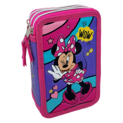 Astuccio Scuola 3D Minnie Mouse Disney 3 Zip Completo | Portacolori con Pennarelli Giotto Turbo Color