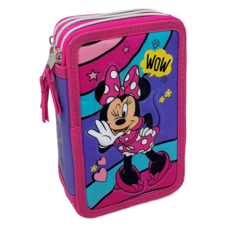 Astuccio Scuola 3D Minnie Mouse Disney 3 Zip Completo | Portacolori con Pennarelli Giotto Turbo Color