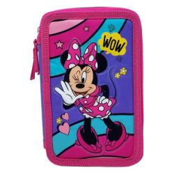 Astuccio Scuola 3D Minnie Mouse Disney 3 Zip Completo | Portacolori con Pennarelli Giotto Turbo Color