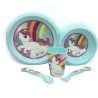 Set Pappa 5 Pezzi Unicorno Microonde - Piatto, Fondo, Piano, Bicchiere, Posate