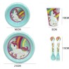 Set Pappa 5 Pezzi Unicorno Microonde - Piatto, Fondo, Piano, Bicchiere, Posate