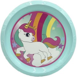 Set Pappa 5 Pezzi Unicorno Microonde - Piatto, Fondo, Piano, Bicchiere, Posate