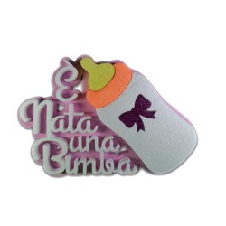 Decorazione Nascita Biberon Rosa è Nata una Bimba Centro tavola Polistirolo 35x24 cm