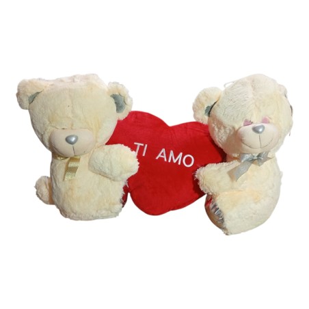 Set 3 Pezzi Romantico: Coppia Orsetti Peluche 40cm + Cuscino Cuore "Ti Amo" 30cm Separabili