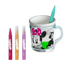 Tazza Portapenne Minnie Disney con 4 Pennarelli e Disegni da Colorare - Set Creativo per Bambini"
