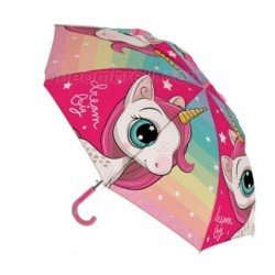 Ombrello Unicorno per Bambina – Apertura Automatica, 8 Bacchette in Metallo, 50 cm, Tessuto Nylon, Antivento e Sicuro