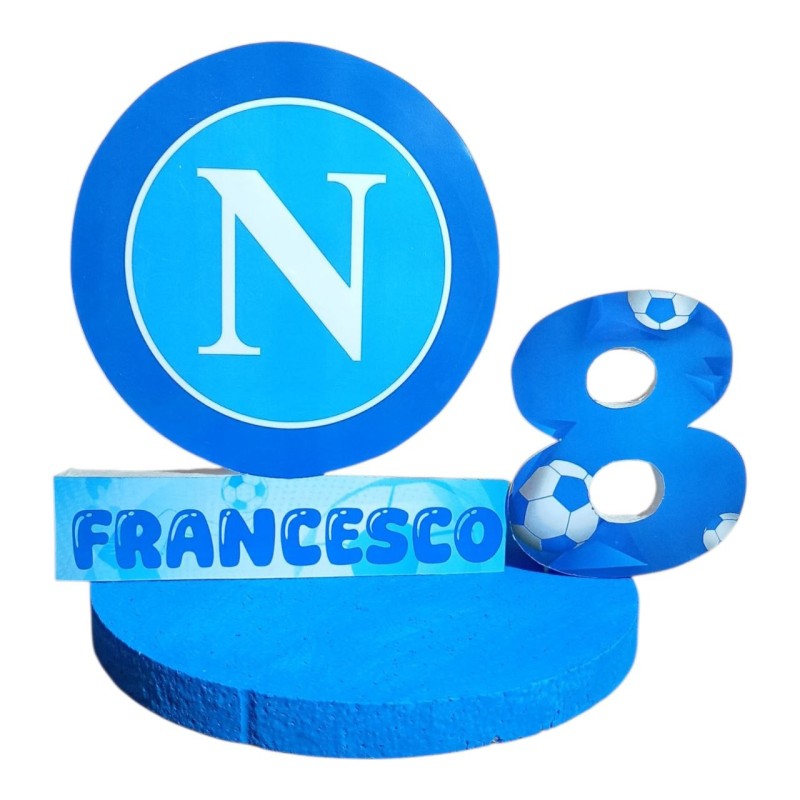 Centro Tavola Napoli Personalizzato in Polistirolo 3D – Decorazione Compleanno Tifoso SSC Napoli con Nome ed Età
