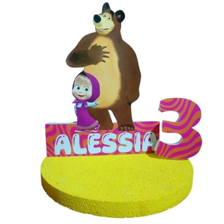 Centro Tavola Personalizzato Masha e Orso in Polistirolo 3D – Decorazione Compleanno Bambini con Nome ed Età