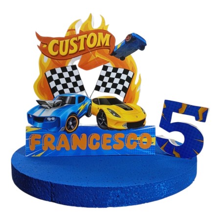 Centro Tavola 3D Hot Wheels Racing – Decorazione Compleanno Personalizzata in Polistirolo