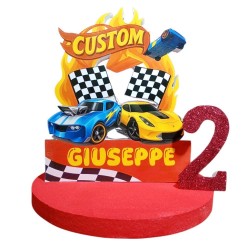 Centro Tavola 3D Hot Wheels Racing – Decorazione Compleanno Personalizzata in Polistirolo