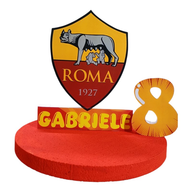 Sagoma Roma Calcio in Polistirolo 3D Personalizzata con Nome e Numero – Centro Tavola Compleanno Tema Calcio