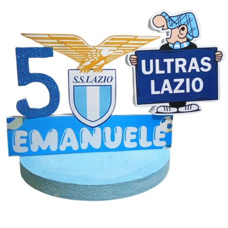 Centro Tavola Personalizzato in Polistirolo – Tema Lazio Calcio con Numero, Nome e Sagoma Decorativa | Base 28 cm, Altezza 25 cm
