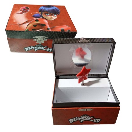 Disney Miraculous Ladybug – Carillon Portagioie Musicale con Specchio | Scatola Portagioie per Bambine 15x15x9 cm