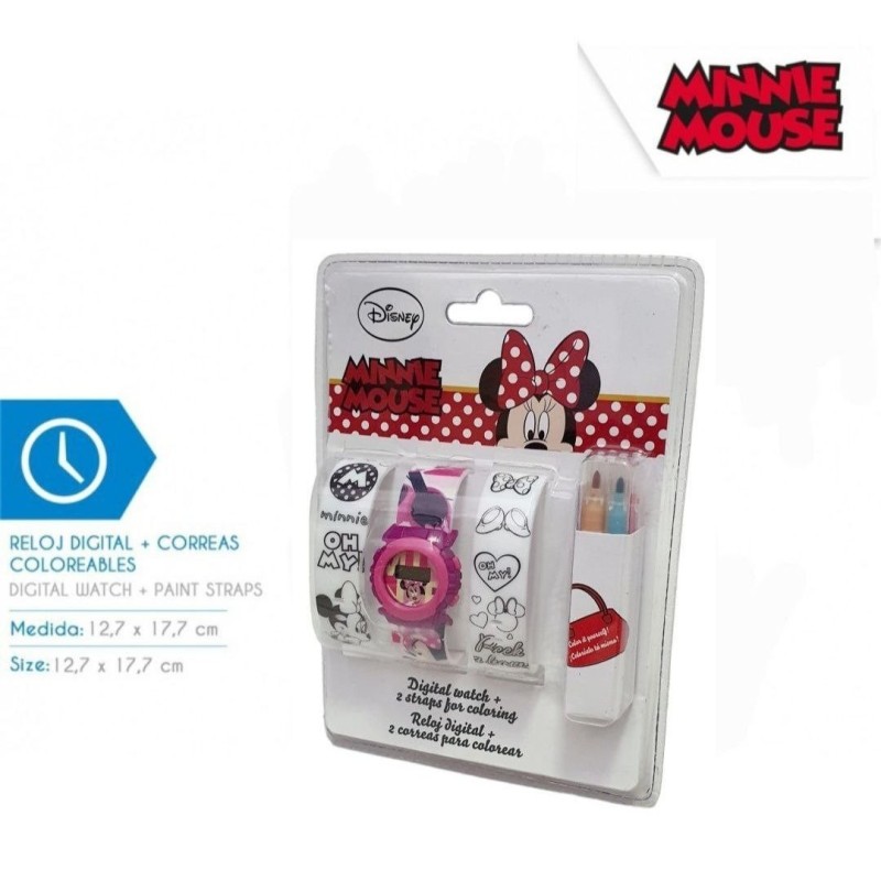 "Orologio da Polso Digitale Disney Minnie: Personalizza il Tuo Stile con 2 Cinturini Colorabili e 4 Pennarelli!"