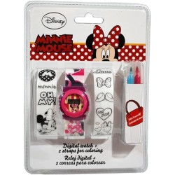 "Orologio da Polso Digitale Disney Minnie: Personalizza il Tuo Stile con 2 Cinturini Colorabili e 4 Pennarelli!"
