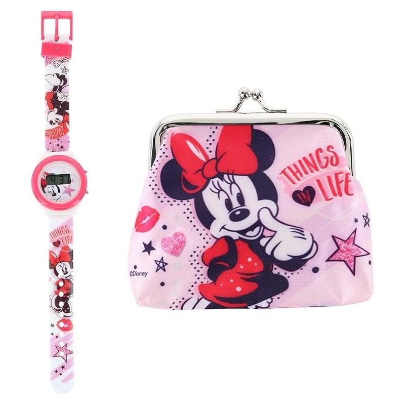 Set Regalo Disney Minnie - Orologio Digitale + Borsellino Portamonete: Idea Regalo Perfetta per Bambine!