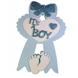 Centro Tavola Nascita Maschietto 40x29x6 cm – Decorazione “It’s a Boy” Celeste con Fiocco e Piedini per Baby Shower e Nascita