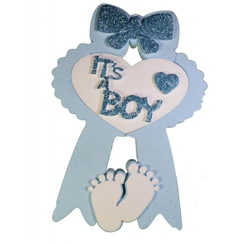 Centro Tavola Nascita Maschietto 40x29x6 cm – Decorazione “It’s a Boy” Celeste con Fiocco e Piedini per Baby Shower e Nascita