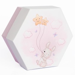 Scatola esagonale rosa Porta Confetti con 2 scomparti decoro Coniglietto Rosa cm 8x8x4 – 20 pz-