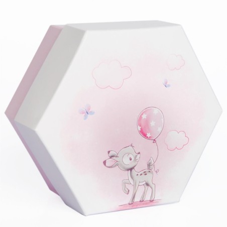 Scatola esagonale rosa Porta Confetti con 2 scomparti decoro Cerbiatto Rosa cm 8x8x4 – 20 pz-