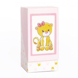 Scatoline Porta Confetti con Leone Rosa Scatola Fai Da Te 4X4X8.5 Conf. 20pz Nascita Battesimo