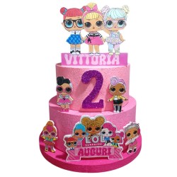 Torta personalizzata LOL Surprise con nome e età – Decorazione 3D in polistirolo glitter – Festa di compleanno bambina 40 cm