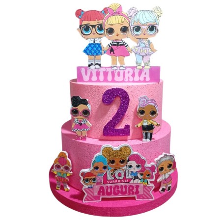 Torta personalizzata LOL Surprise con nome e età – Decorazione 3D in polistirolo glitter – Festa di compleanno bambina 40 cm