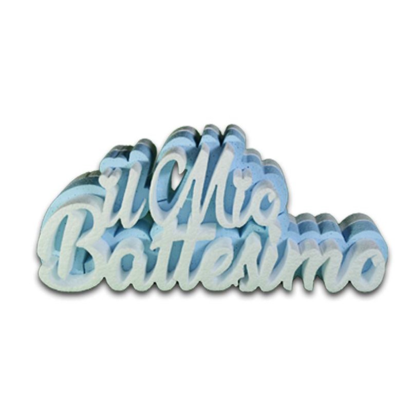Scritta il Mio Battesimo Celeste in Polistirolo 35x20 cm Decorazione Centro Tavolo per Festa