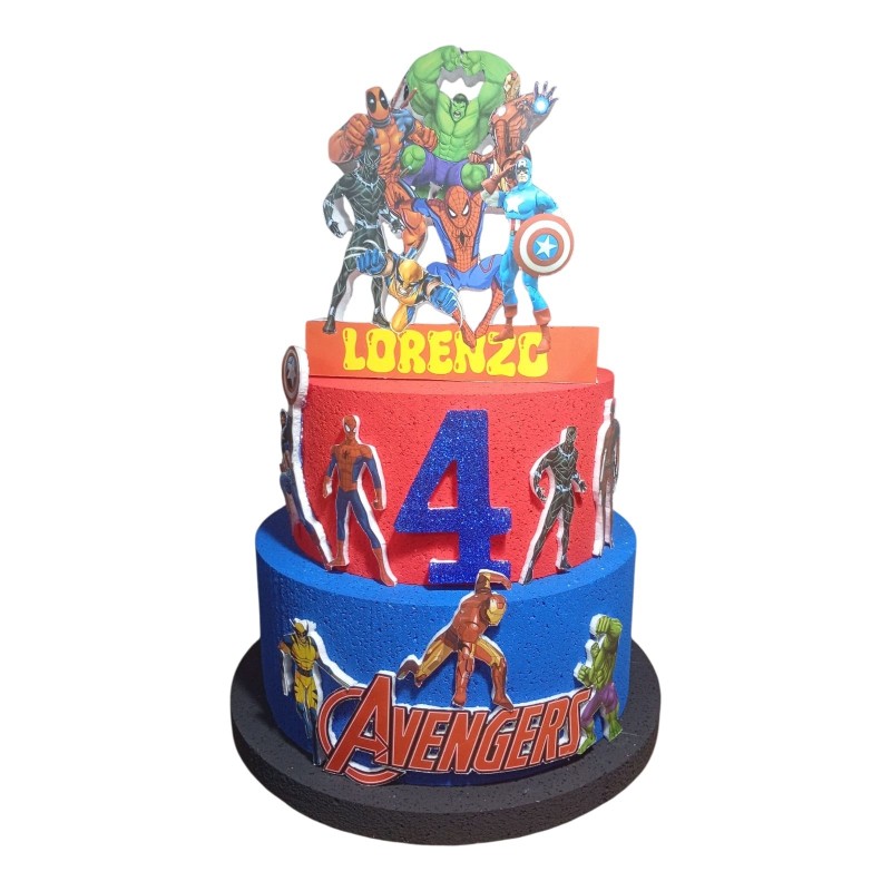 Torta Scenografica Personalizzabile Avengers Marvel in Polistirolo – Decorazione Compleanno Bambini Supereroi, Effetto 3D