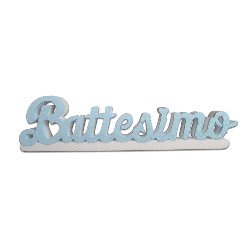 Scritta Polistirolo Battesimo con Base in 3D Celeste cm65 - Decorazione Centro Tavola