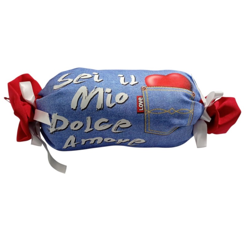 Cuscino Romantico “Sei il Mio Dolce Amore” Effetto Jeans con Cuore nel Taschino – Idea Regalo d’Amore Originale 40x25 cm