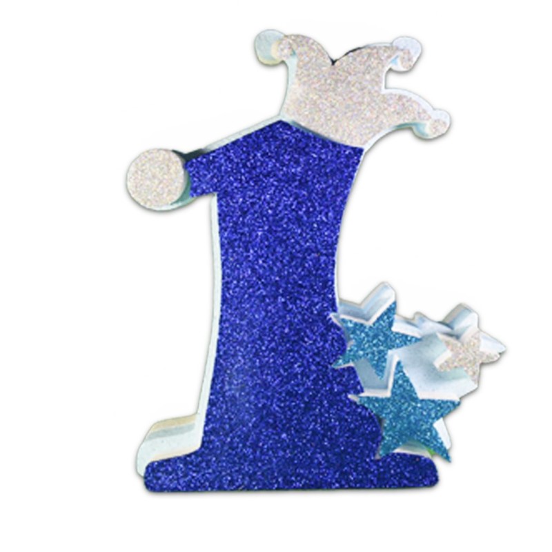 Numero Uno in Polistirolo Glitterato con Stella e Cappello - Centro Tavola Primo Compleanno Blu, 26x16x6 cm -