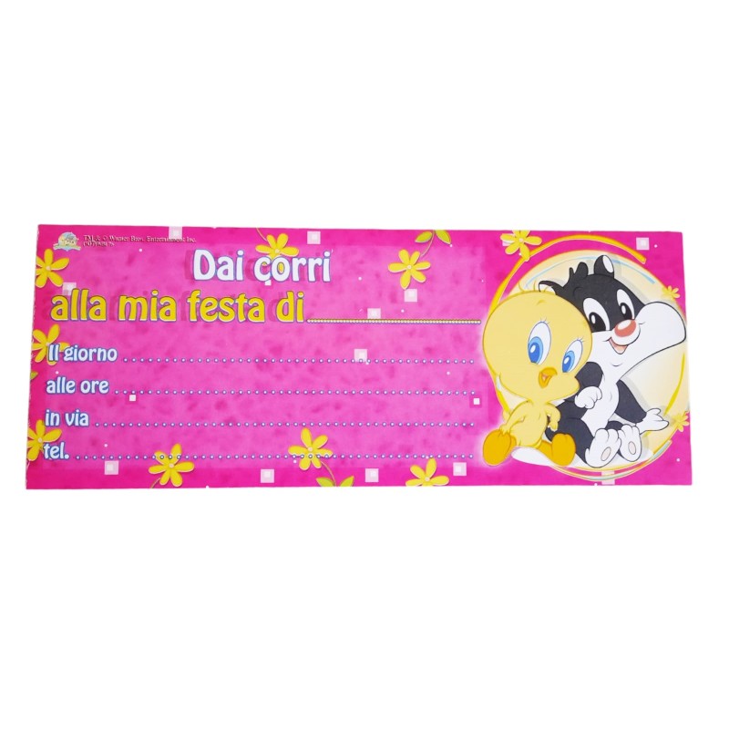 BIGLIETTO INVITI DI COMPLEANNO DEI BABY LOONEY TOONS TWEETY GATTO SILVESTRO
