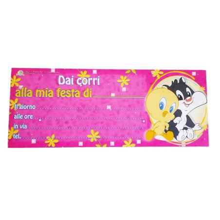 BIGLIETTO INVITI DI COMPLEANNO DEI BABY LOONEY TOONS TWEETY GATTO SILVESTRO